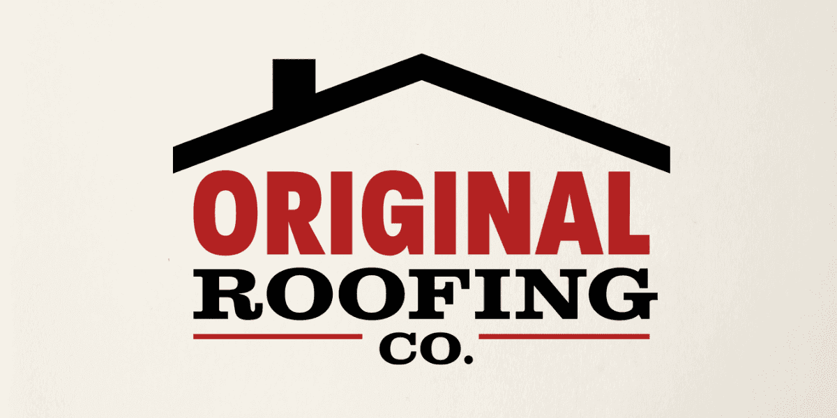 Original Roofing Company logo featuring a stylized roofline in black with bold red and black company name.
