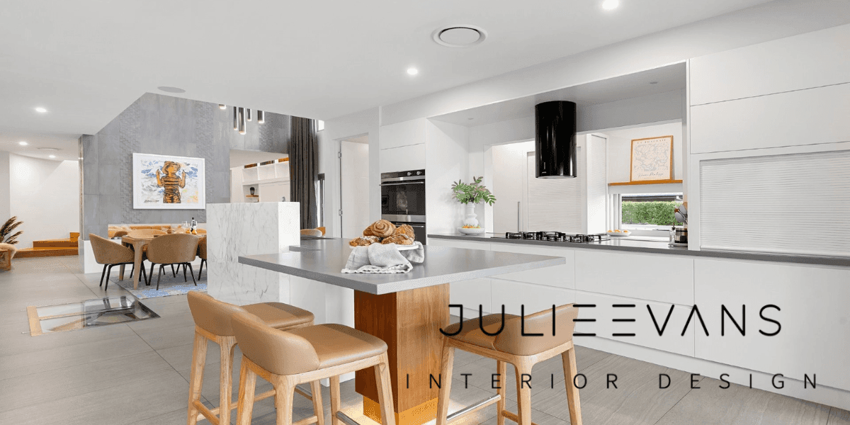Modern kitchen with a personalized design, showcasing sleek finishes and a warm wooden island.