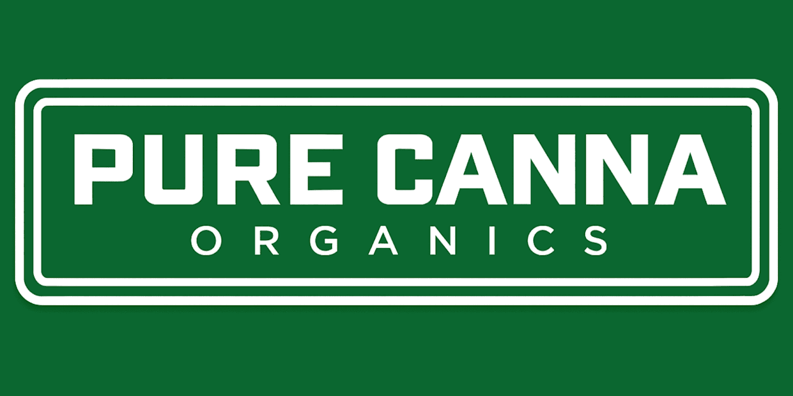 Pure Canna Organics logo with clean, bold white text on a green background, symbolizing natural, organic cannabis products.