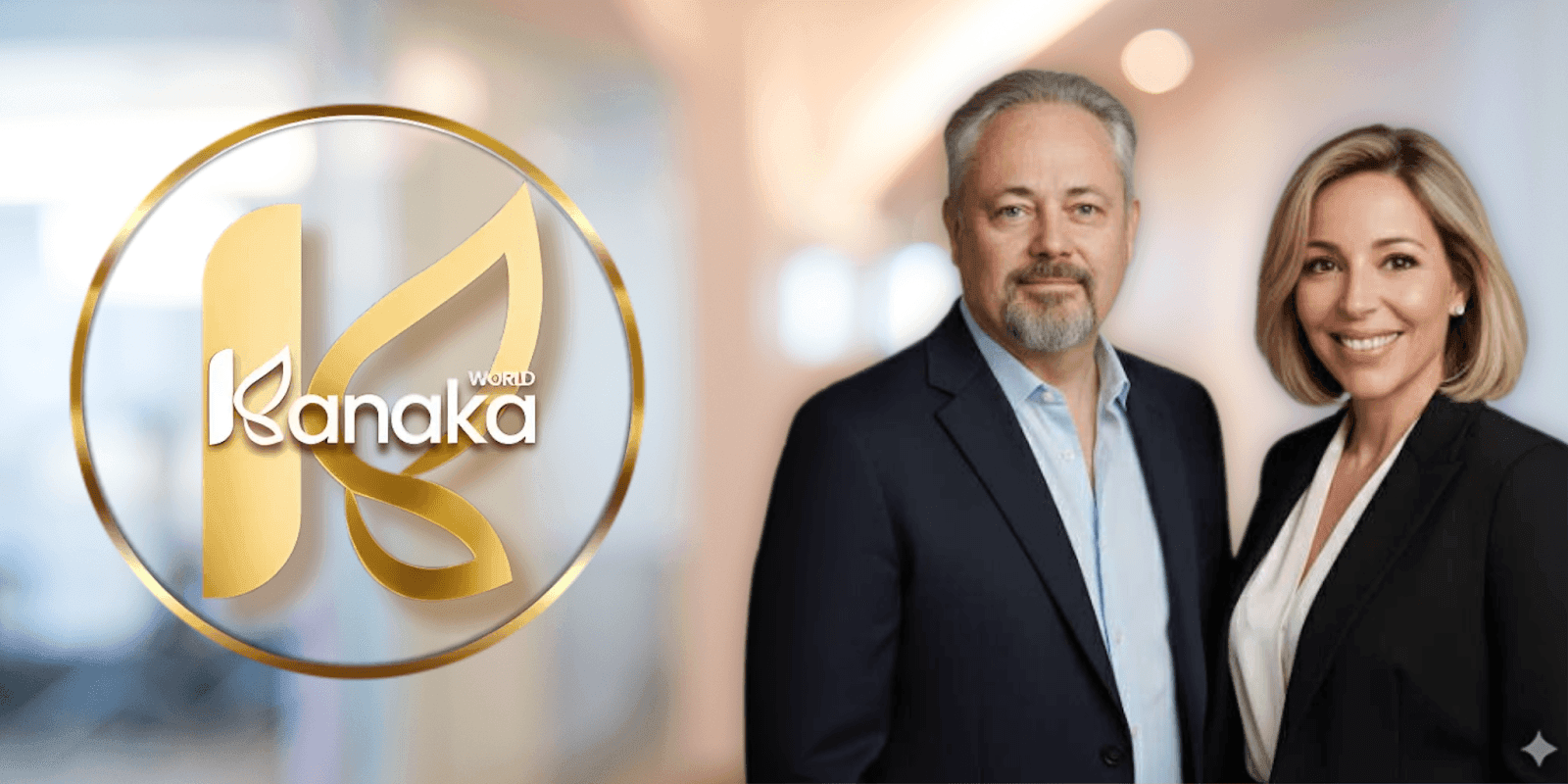 Yannick Zoude and Elza Toubol Dedieu, founders of Kanaka World, smiling together with the Kanaka logo in the background.