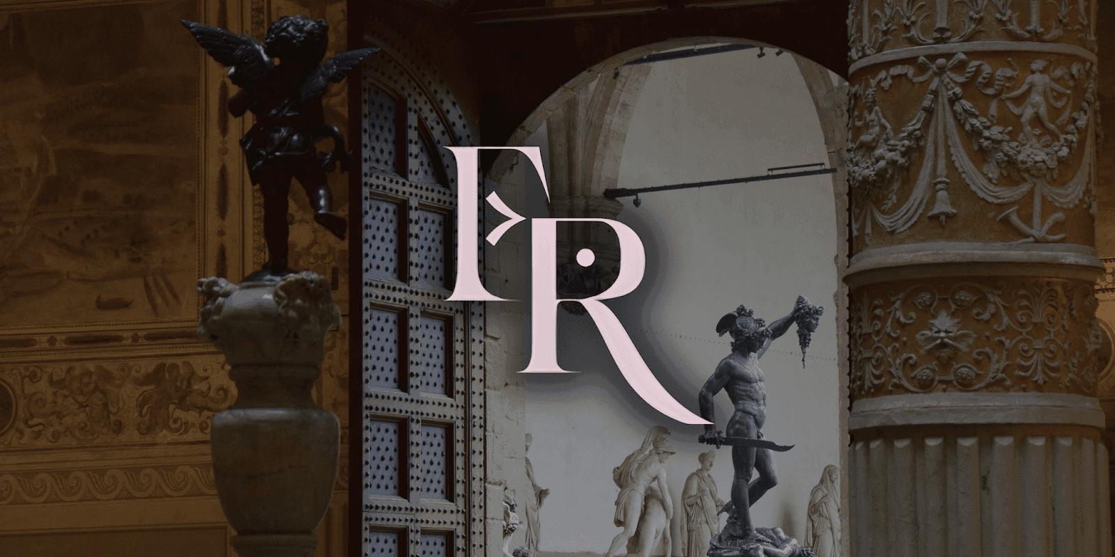 Logo of Filantropì Renactimento over a background featuring classical art and architecture.