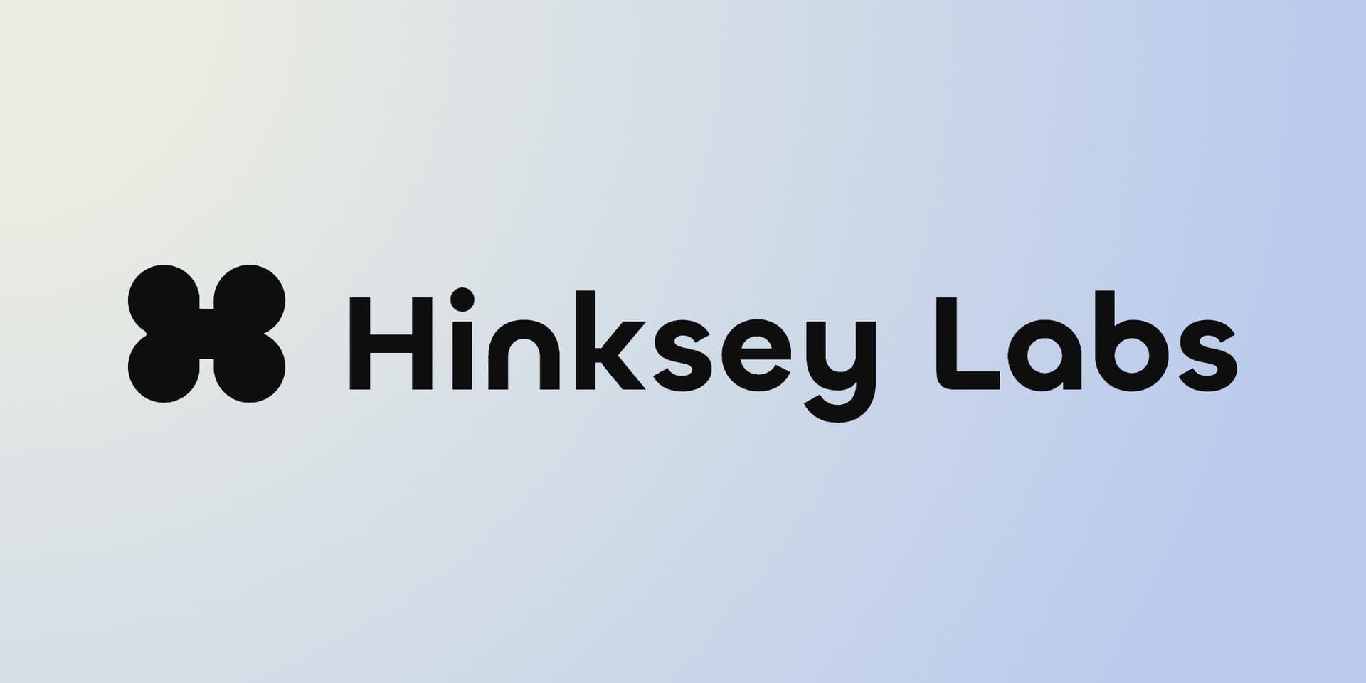 Hinksey Labs black logo and wordmark displayed on a pale blue gradient background.