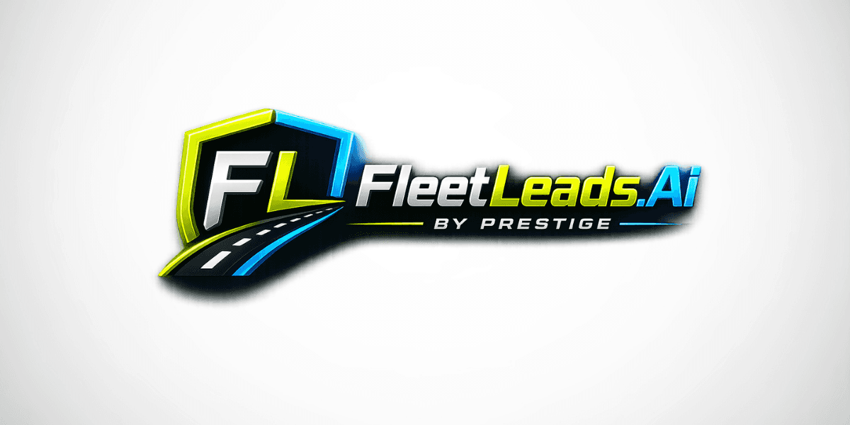FleetLeads.ai by Prestige logo featuring a highway shield graphic on a white background.
