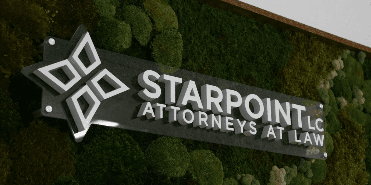 "Starpoint Law's office sign reflects their commitment to justice, providing strategic legal services with a personal touch for clients."