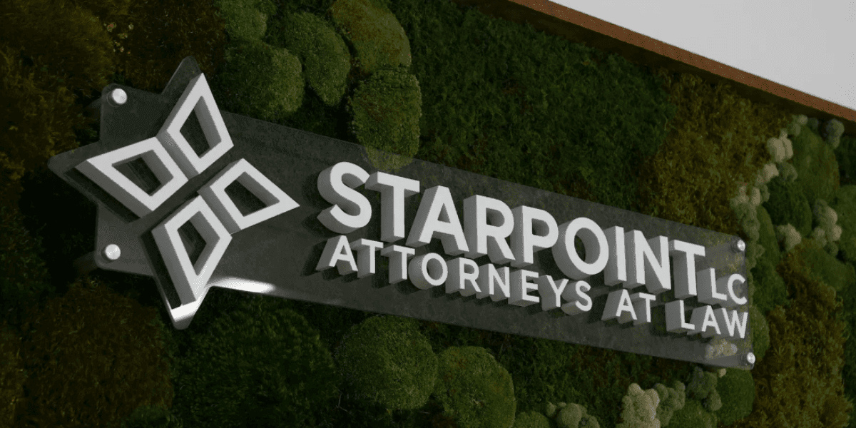 "Starpoint Law's office sign reflects their commitment to justice, providing strategic legal services with a personal touch for clients."