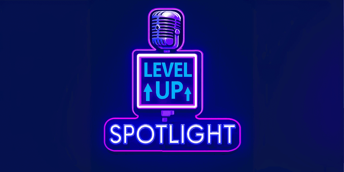 Level Up Spotlight" neon logo representing AEMG TV's new show, spotlighting both established and emerging artists with social impact.