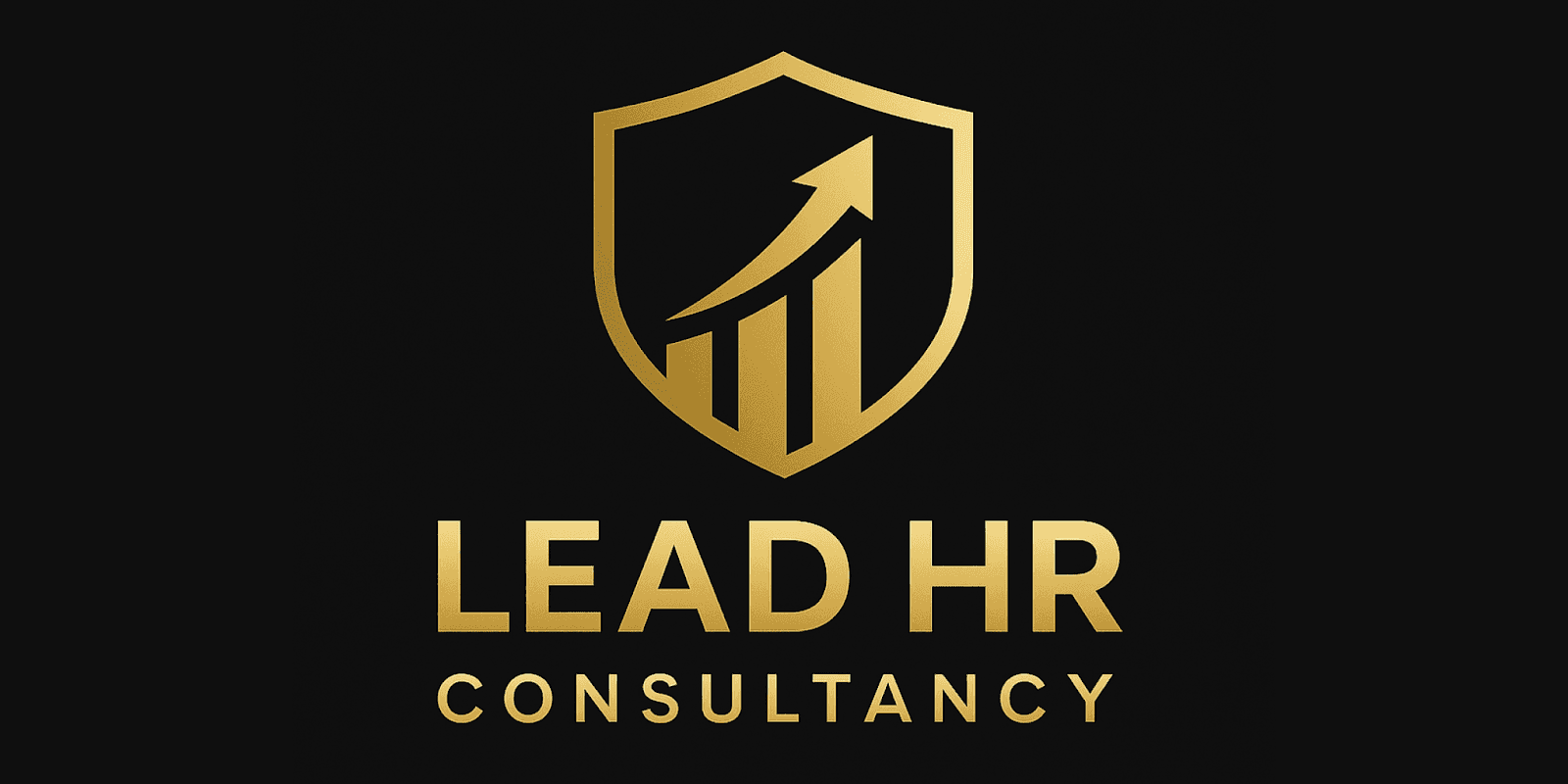 Lead HR Consultancy logo featuring a golden shield with an upward arrow, symbolizing growth and HR leadership.