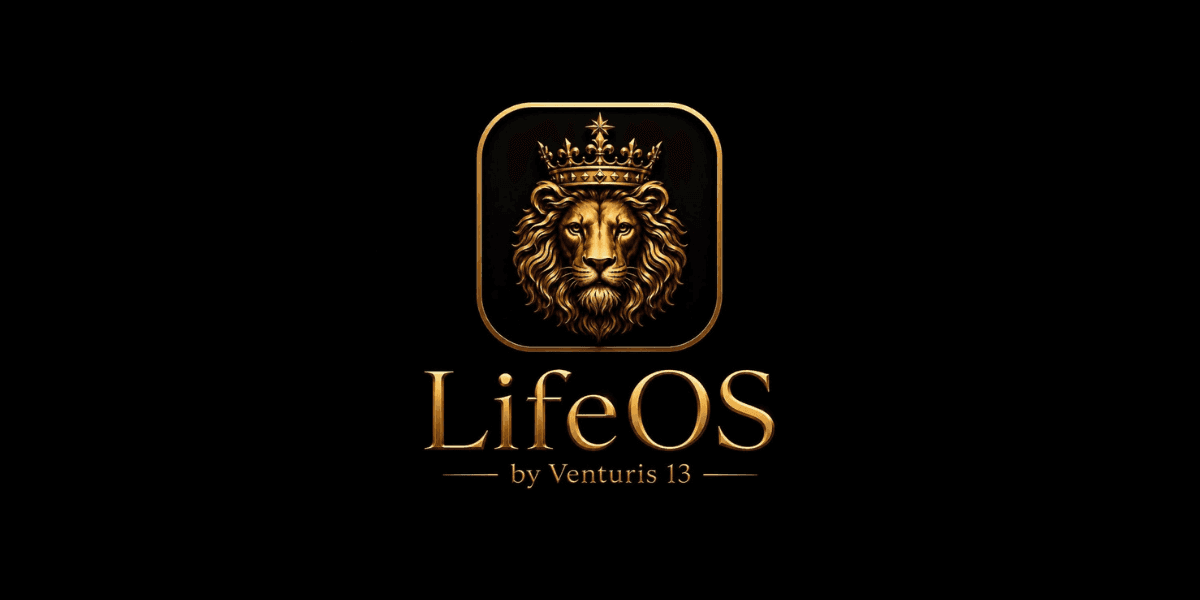 LifeOS by Venturis 13 logo featuring a crowned gold lion on a black background.