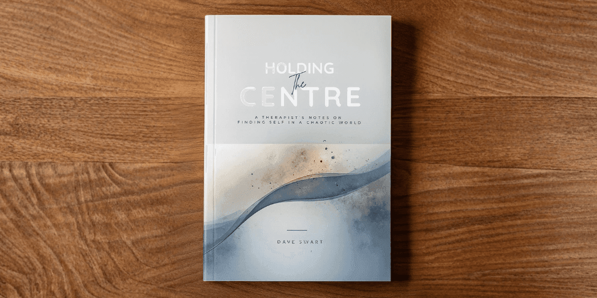 Book cover of Holding the Centre by Dave Swart, featuring soft, abstract watercolors and minimalist typography