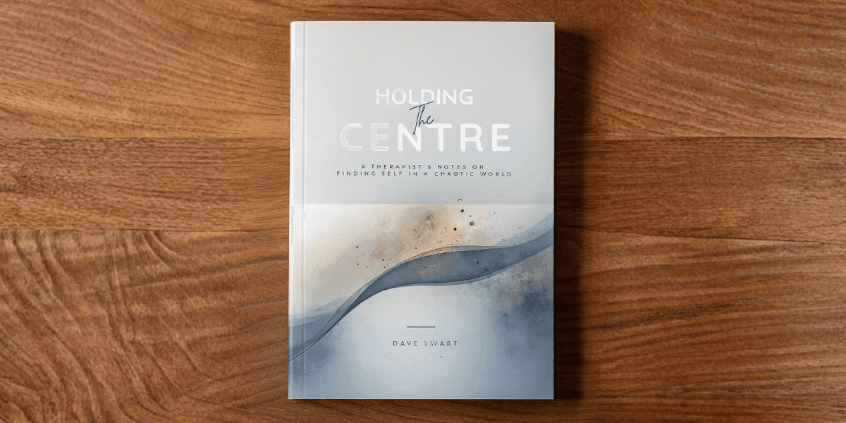 Book cover of Holding the Centre by Dave Swart, featuring soft, abstract watercolors and minimalist typography