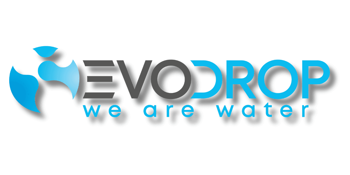 Evodrop logo, showcasing innovative water treatment solutions combining advanced filtration and bio-based decalcification for optimized health and sustainability.
