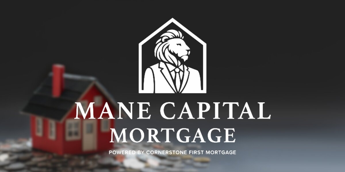 Mane Capital Mortgage logo above a model house and coins, representing home financing solutions.