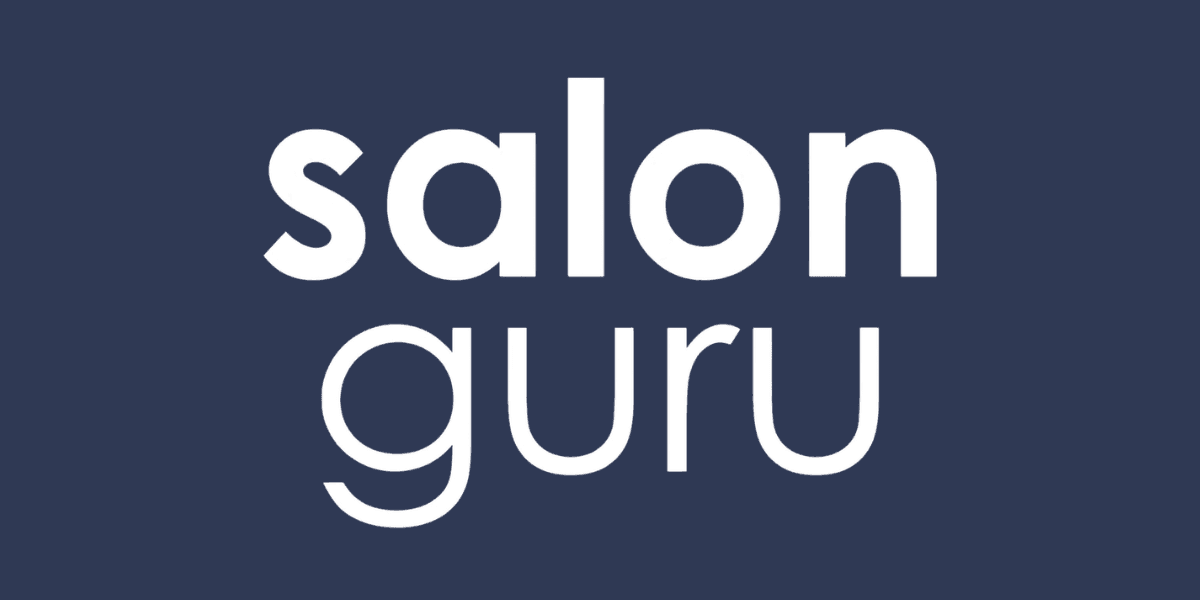 Salon Guru logo in white text on a dark blue background.
