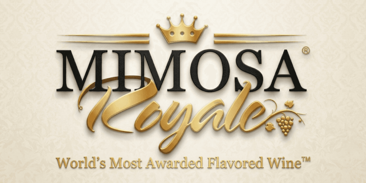 Mimosa Royale logo with crown and gold lettering, promoting the world’s most awarded flavored wine.