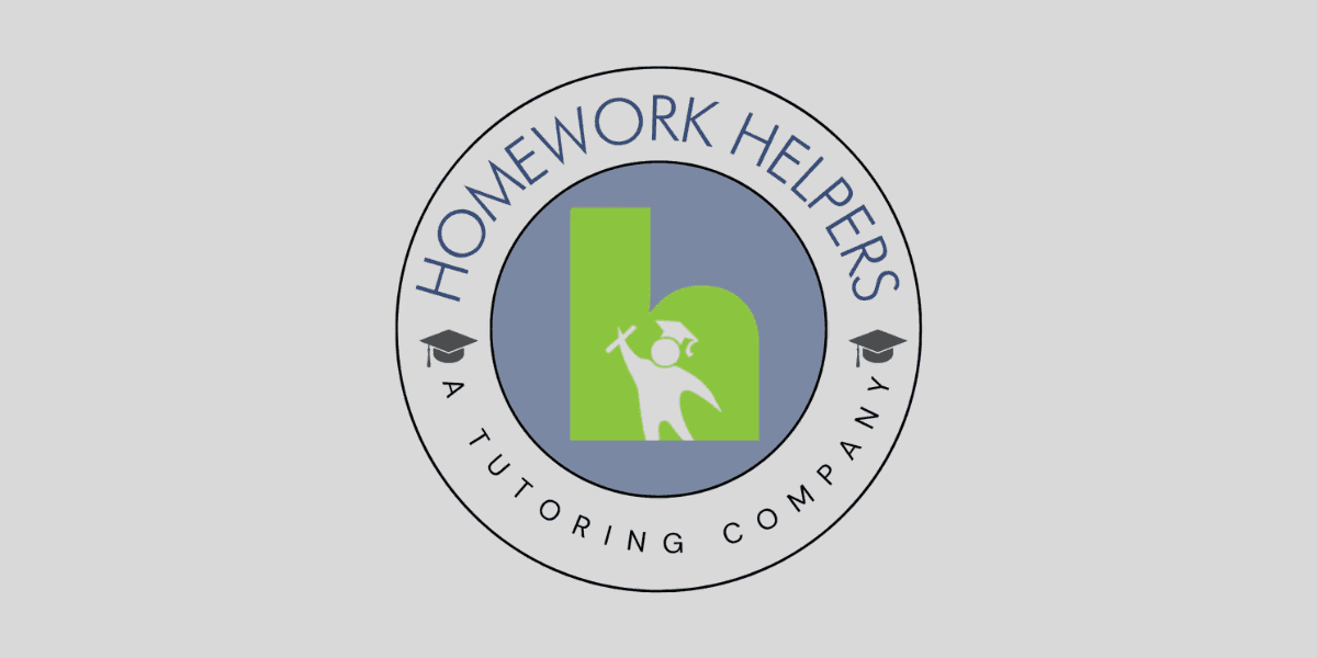 Homework Helpers Tutoring Company logo featuring a green “h” with a graduate figure inside a circular design.
