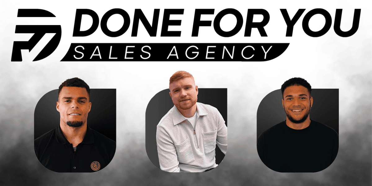 The image showcases the team behind Done For You Sales Agency, known for driving client success with proven sales strategies.