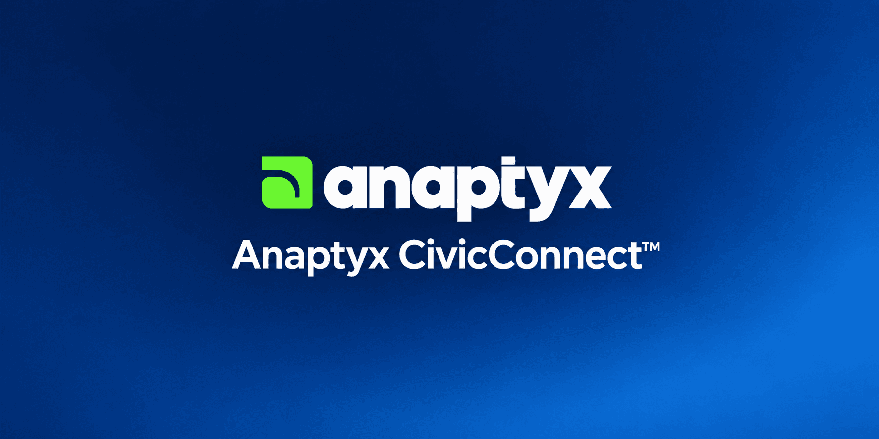 Anaptyx CivicConnect logo displayed in white and green against a blue gradient background.