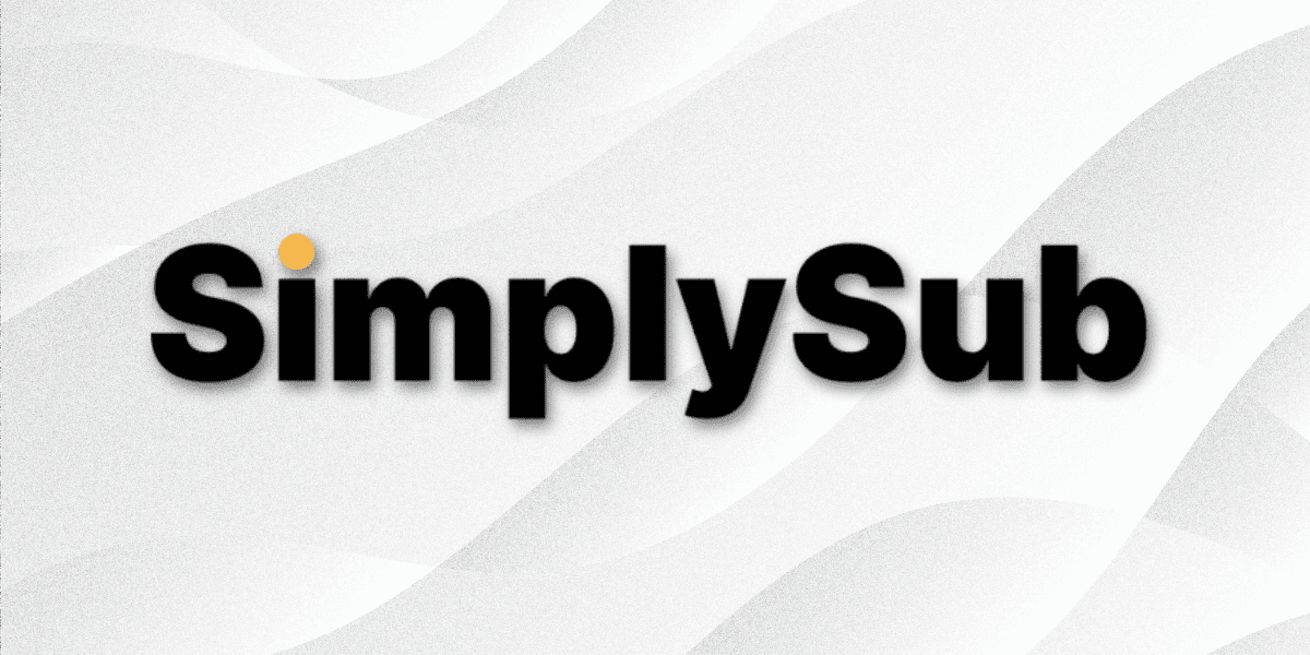 SimplySub logo on a light abstract background.