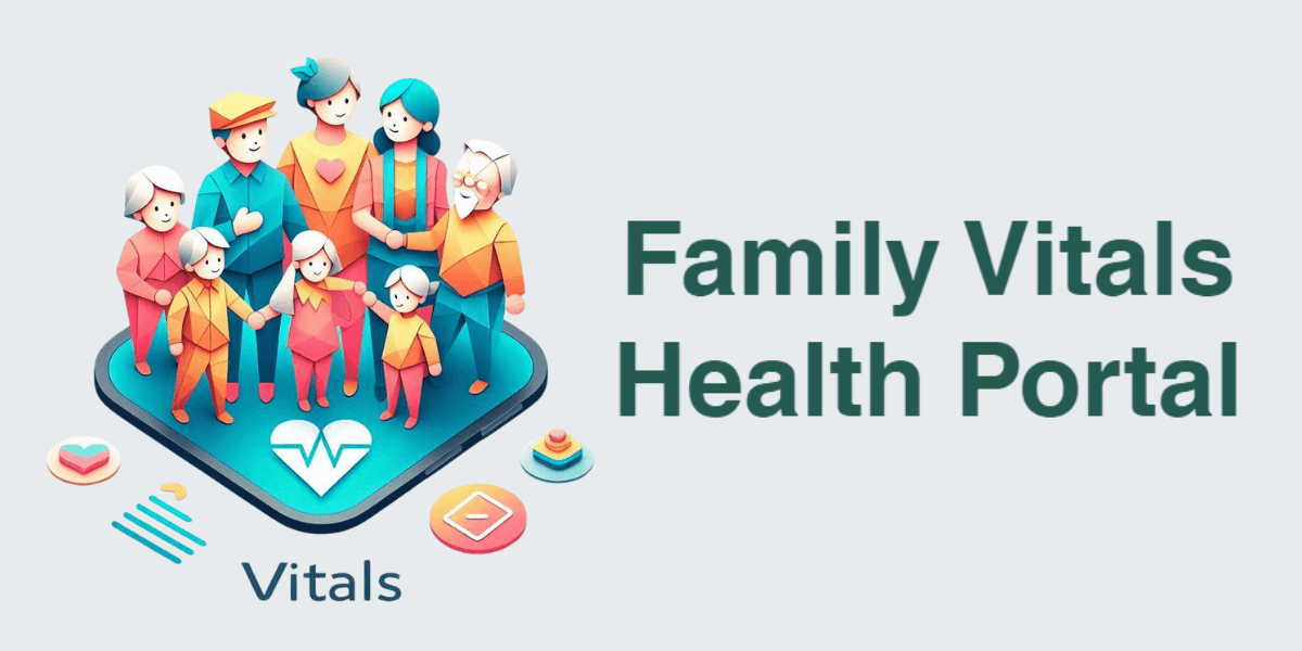 Family Vitals Health Portal logo, depicting a family with varying ages and a heart symbol, symbolizing health management.