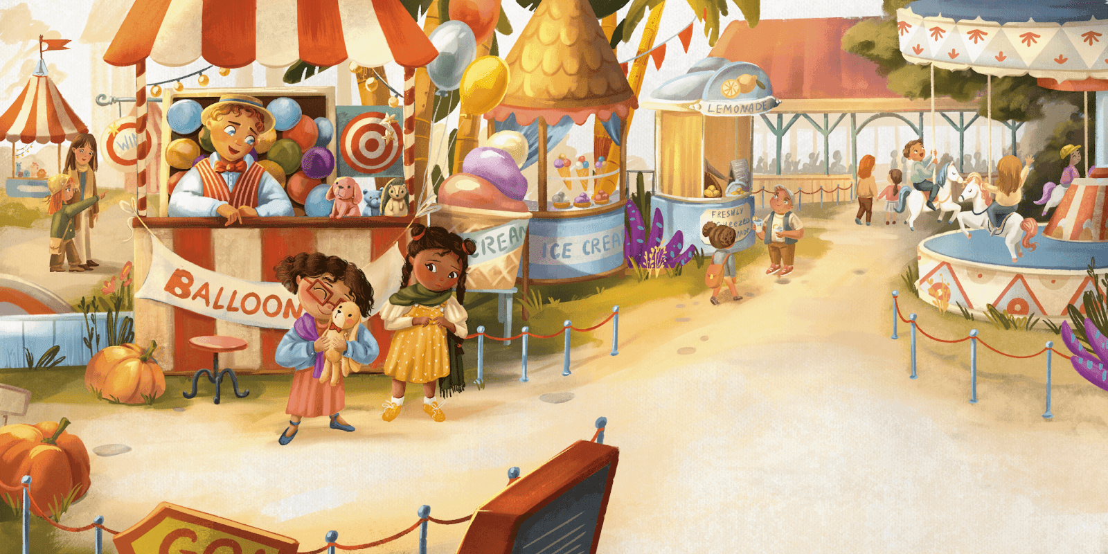 Illustration of a vibrant carnival scene from Jane's Carnival Adventure, a children's book promoting resilience, empathy, and friendship.