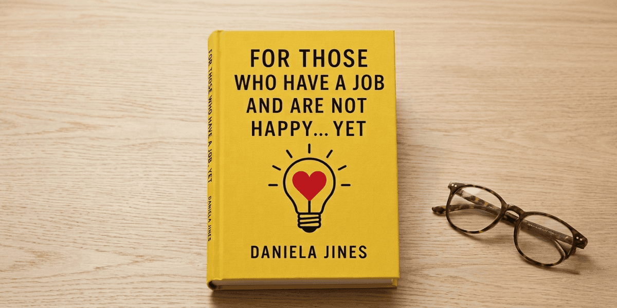 Yellow cover of Daniela Jines' workplace culture book beside reading glasses on a wooden table.