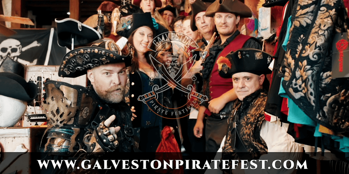 "Galveston Pirate Festival celebration with themed costumes, local community, and historical venues showcasing pirate culture."