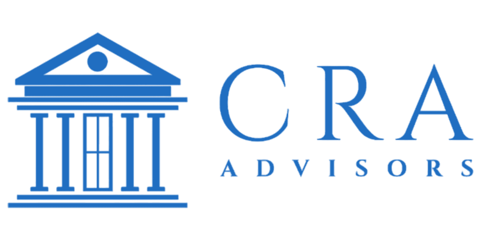 CRA Advisors logo featuring a blue classical building icon with columns and a triangular roof beside the text “CRA Advisors.
