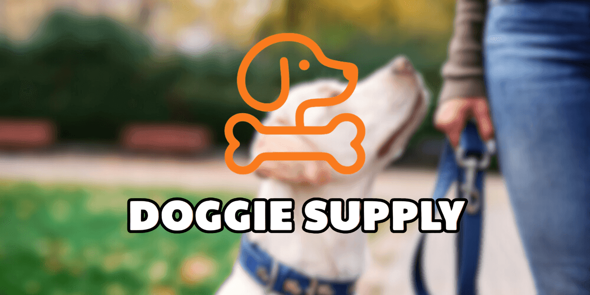 "CEO Kelly Dickey of Doggie Supply standing in front of a dog, representing the company’s commitment to affordable, high-quality pet products."