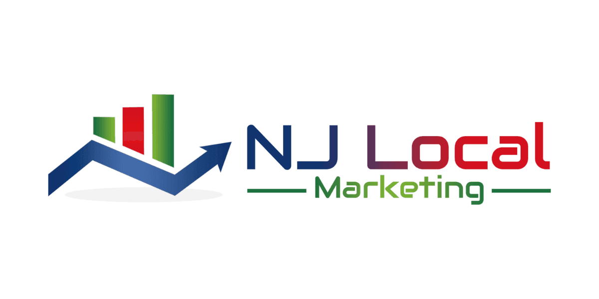 NJ Local Marketing logo featuring an upward arrow, bar graph, and vibrant colors representing growth and digital marketing services
