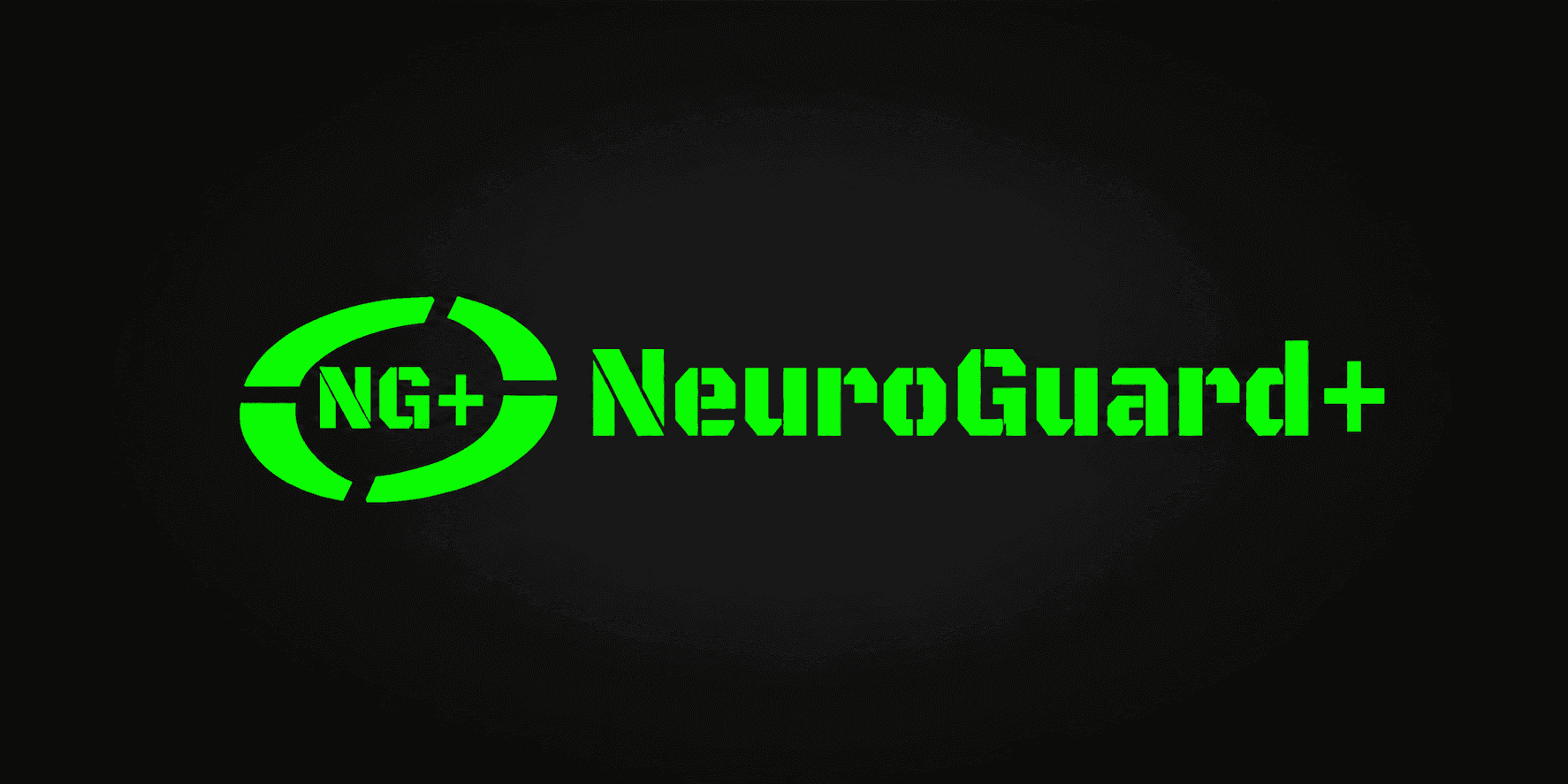 NeuroGuard+ logo in bright green lettering against a black background.