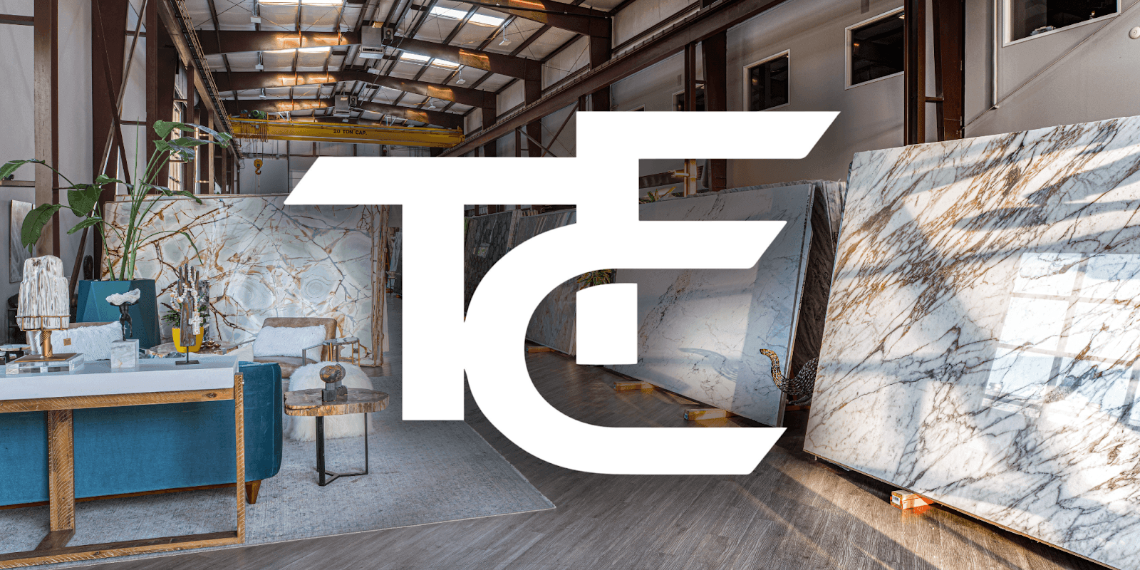 Texas Counter Fitters showroom displaying premium marble and quartz slabs, highlighting custom stone countertop craftsmanship, large slab selection, and luxury design solutions.