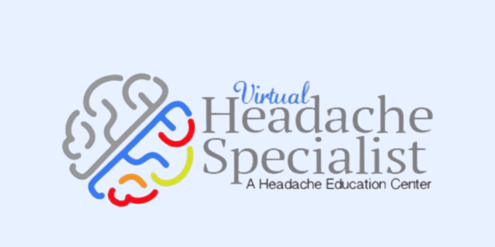 "Logo for Virtual Headache Specialist, featuring a brain illustration with colorful lines representing different pain zones, accompanied by the text 'Virtual Headache Specialist: A Headache Education Center' in a clean, professional font."