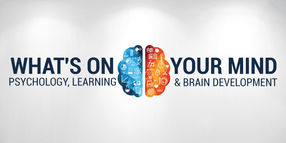 Logo of 'What’s On Your Mind' featuring a brain symbol, representing psychology, learning, and brain development with related icons.