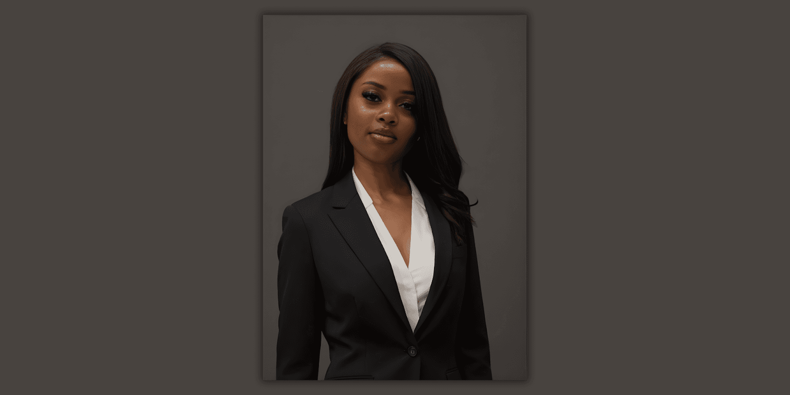 osephine Boadi Mensah, a poised environmental advocate, wearing a professional black suit, promoting sustainability and community-driven initiatives.