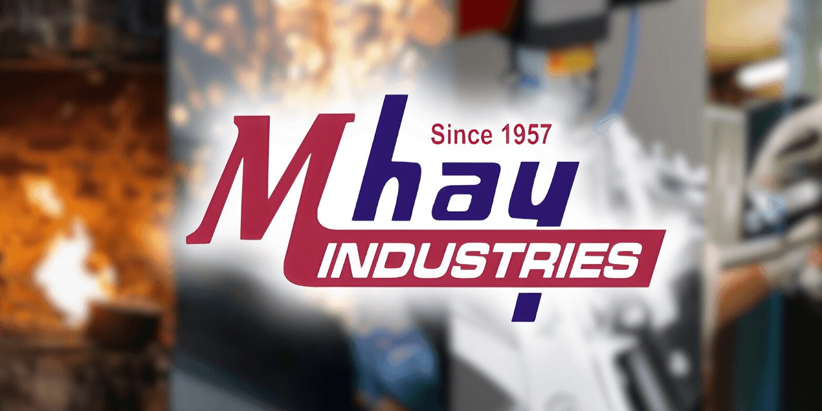 Mhay Industries logo featuring flames and smoke, symbolizing innovation in durable veterinary care tools for horses.