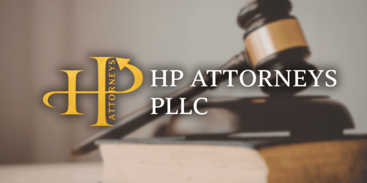 HP Attorneys PLLC logo over a judge's gavel, representing Hiten Patel's North Mississippi criminal defense and personal injury practice.