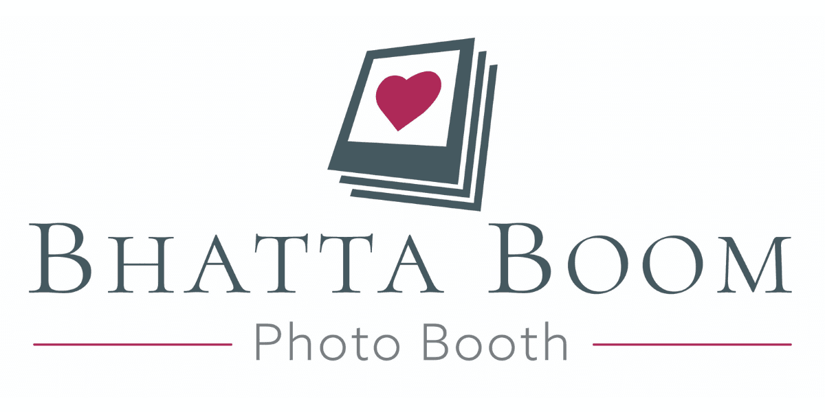 Logo of Bhatta Boom Photo Booth with a heart and photo stack, representing innovative photo booth experiences in Indianapolis.
