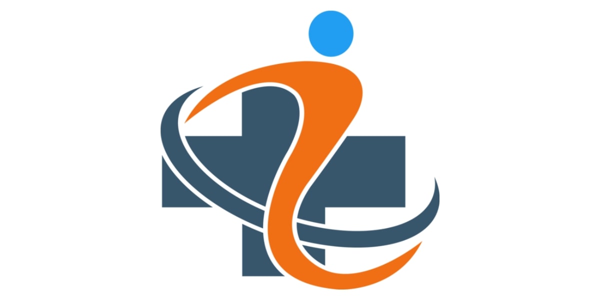 a logo representing dLife Healthcare, showcasing a person figure in motion with medical symbols.
