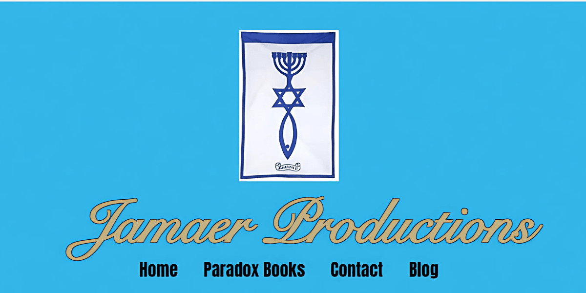 Jamaer Productions logo featuring a flag with a Star of David and menorah, symbolizing theological exploration and creative thought.