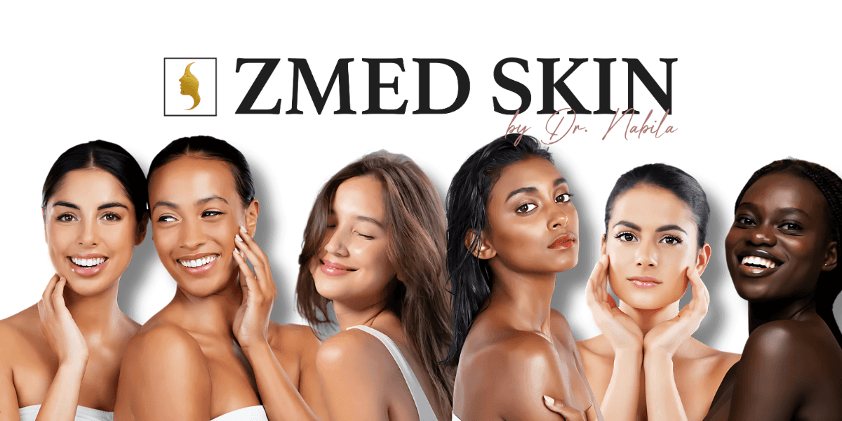 ZMED Skin by Dr. Nabila Carrim – diverse women with glowing, healthy skin representing holistic hyperpigmentation treatment for melanated skin tones, featuring natural skincare, supplements, and at-home solutions to improve skin health and balance.