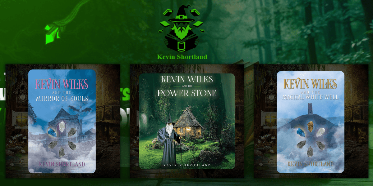 Covers of three fantasy books from the Kevin Wilks series featuring magical stones and mystical landscapes.