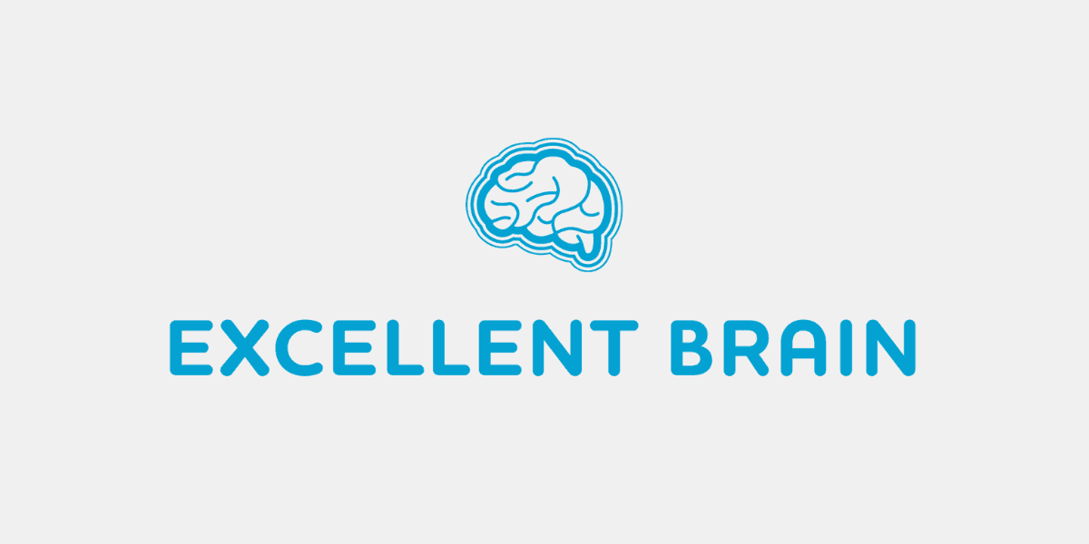 Blue brain logo above “Excellent Brain” text on light gray background.