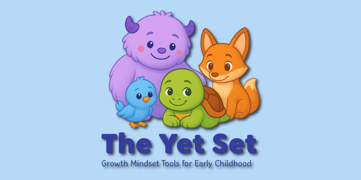 Image ALT Text Generator said: Illustration of The Yet Set characters promoting growth mindset for children, part of Nicole Reap’s educational mission.