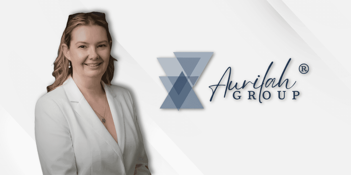 Angela Margaret Murray, Founder and CEO of Aurilah Group, beside the Aurilah Group logo.
