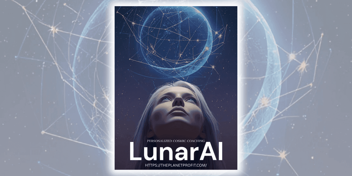 Image showing a woman looking up at a cosmic sphere with interconnected lines, representing Lunar AI’s personalized cosmic coaching.