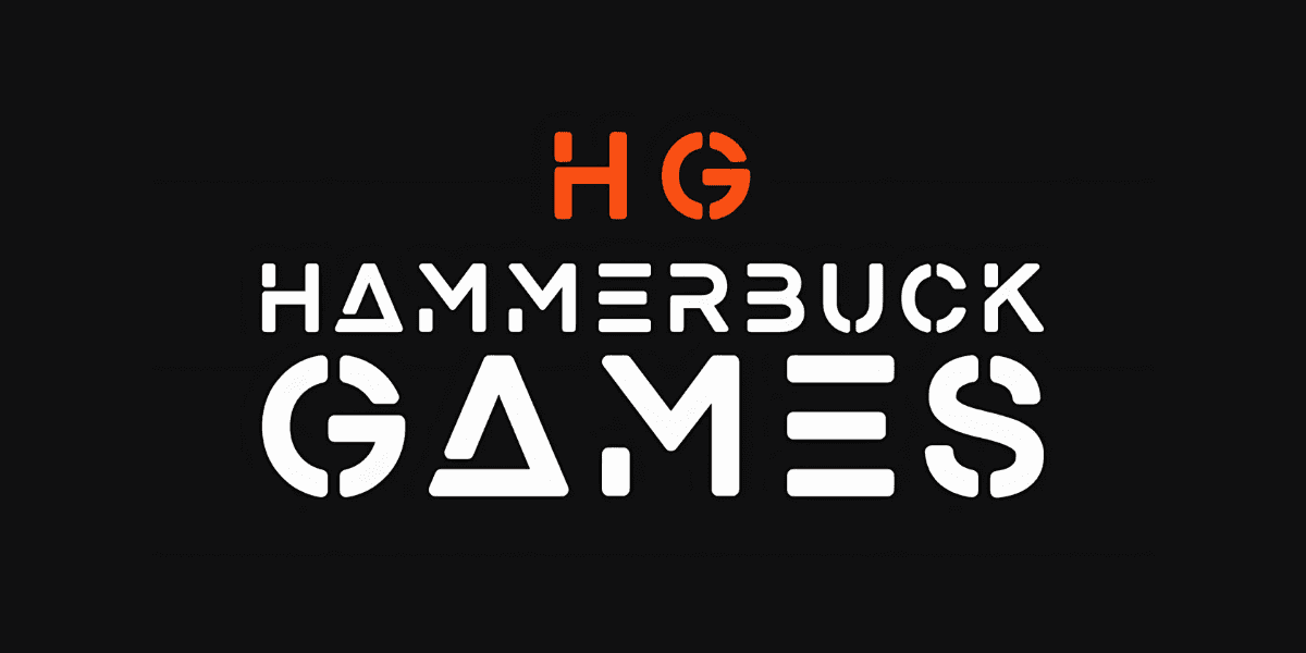 Hammerbuck Games logo featuring 'HG' and 'HAMMERBUCK GAMES' with modern, bold typography, showcasing innovation in gaming design.