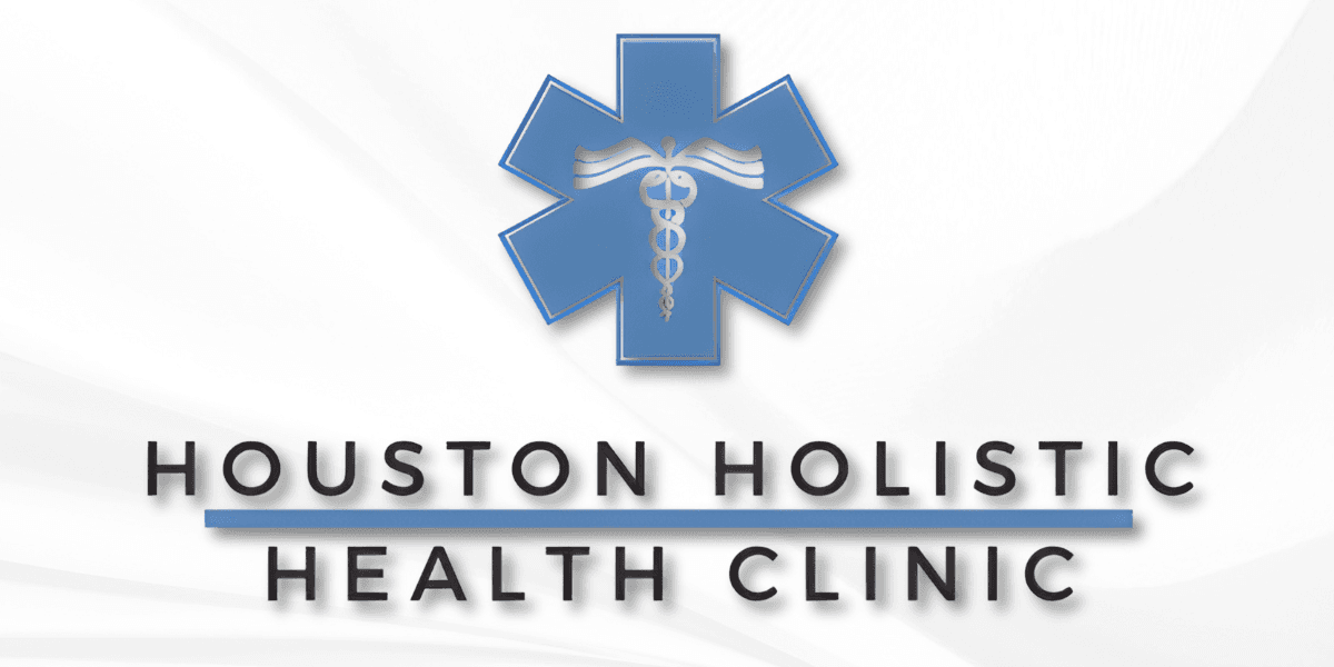 Houston Holistic Health Clinic logo featuring a blue star of life symbol with caduceus and the clinic name beneath.
