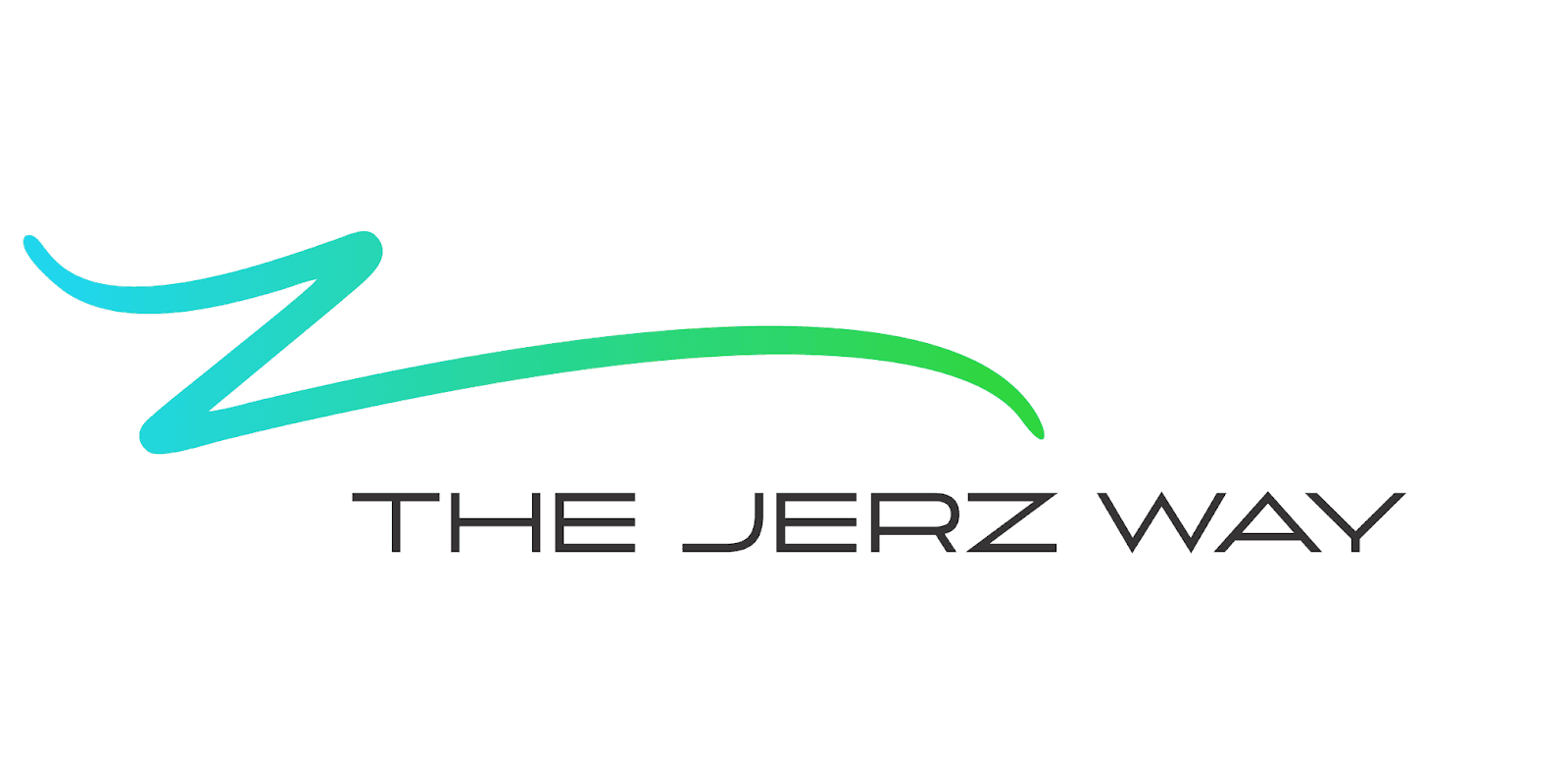 "The Jerz Way logo featuring a sleek turquoise-to-green gradient swoosh design above bold modern text, representing innovation, growth, and a forward-thinking lifestyle brand."