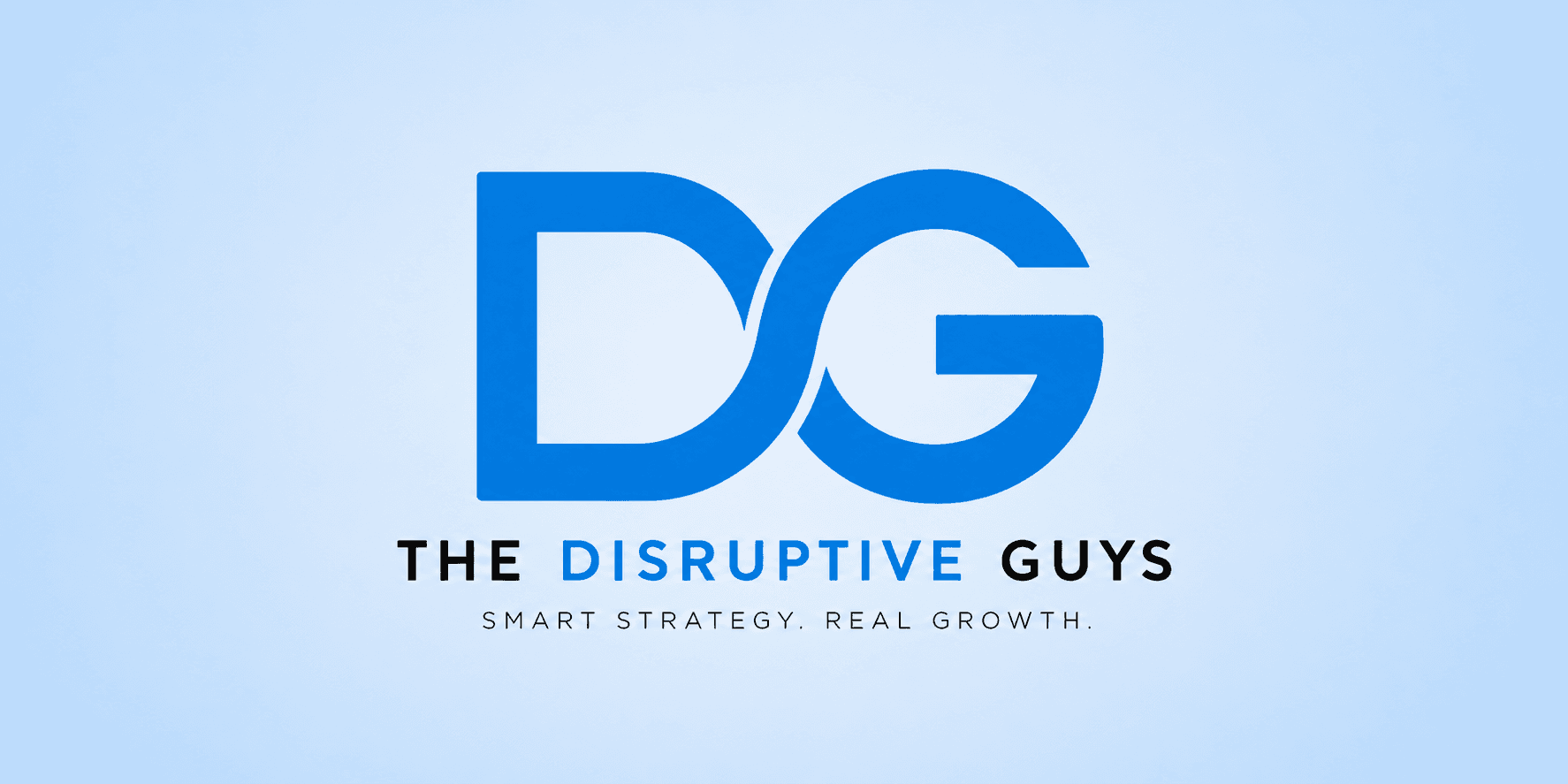 The Disruptive Guys logo with blue DG lettering and the tagline “Smart Strategy. Real Growth.”