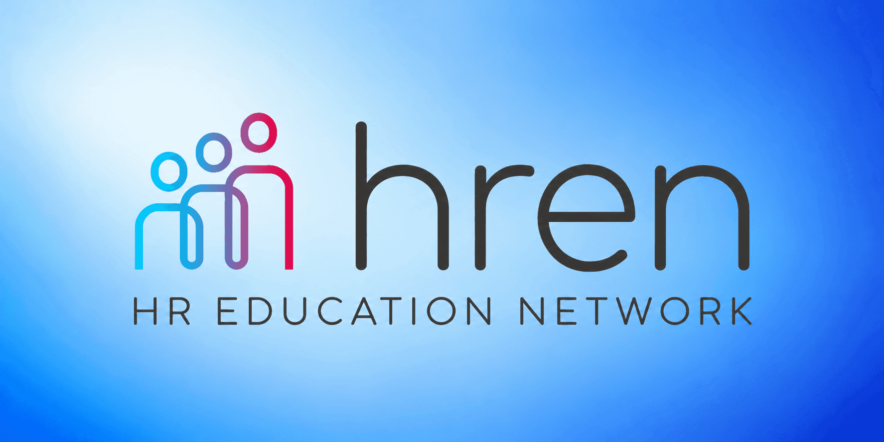 HR Education Network logo featuring stylized people icons and organization name on a blue gradient background.